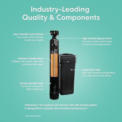 Brio WSFS9510 Whole House Water Softener System, 2-3 Bathrooms, 32,000 Grains, 7-8 GPM, 9" x 48" Resin Tank, High-Efficiency Valve Head, Fully Compatible w/Existing Water Filtration System