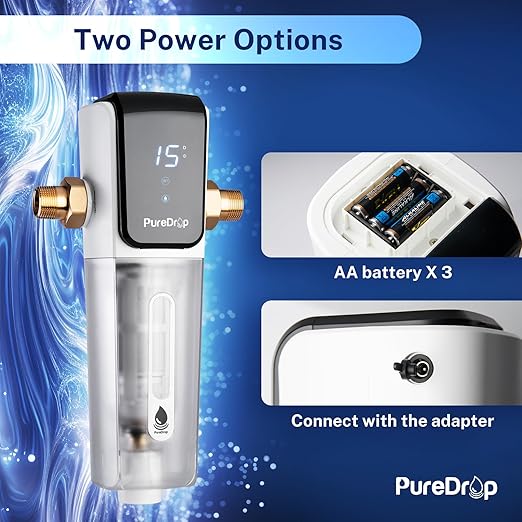 PureDrop PDR-ARB100WSP Spin Down Sediment Water Filter, Auto Flushing Module with Touch-Screen, Reusable Whole House Sediment Filter for Well Water w/Scraper, 100-Micron Prefilter Filtration System