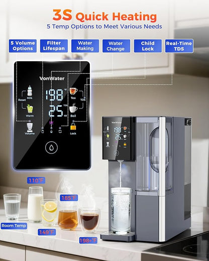 CT910H Reverse Osmosis Water Filter Countertop, 3S Instant Hot RO Water Filtration System, 7-Stage Water Purifier with Portable Pitcher, NSF/ANSI 372,42,58, Reduce TDS PFAS, No Installation