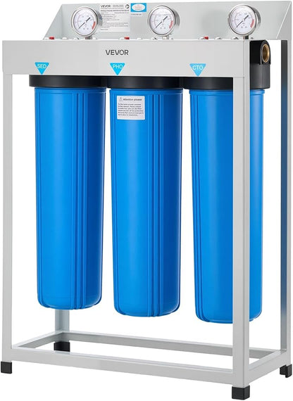 VEVOR Whole House Water Filter System, 3-Stage | Sediment, PHO, CTO | 4.5" x 20" Home Water Purifier Filter Reduce Chlorine, Bad Taste, Odor, Rust, Prevent Scale and Corrosion