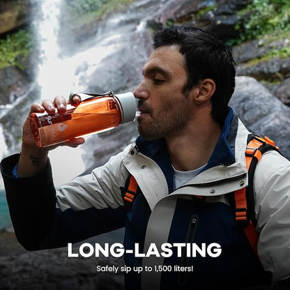 SurviMate Purified Water Bottle for Camping, Hiking, Backpacking and Travel, BPA Free with 5-Stage Intergrated Filter Straw