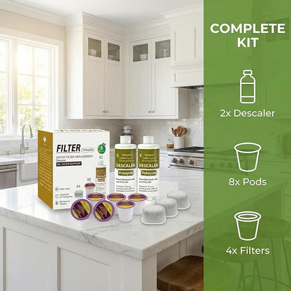 6-Month Maintenance Kit for Keurig: 2 Descalers + 4 Filters + 8 Cleaning Pods, Compatible with Keurig Classic/1.0/2.0 K-Cup Coffee Makers