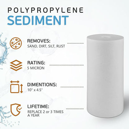 Ronaqua 10" x 4.5" Big Sediment Replacement Water Filter Cartridge, 5 Micron, NSF Certified, for Whole House, Compatible with RFC-BBSA, W15-PR, WFHD13001B, GXWH35F, HF45-10BLBK10PR and AP817, 3 Pack