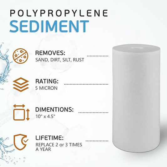 Ronaqua 10" x 4.5" Big Sediment Replacement Water Filter Cartridge, 5 Micron, NSF Certified, for Whole House, Compatible with RFC-BBSA, W15-PR, WFHD13001B, GXWH35F, HF45-10BLBK10PR and AP817, 3 Pack