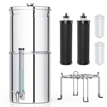 Upgrade Gravity Countertop Water Filter System,Stainless Steel Water Filter with 6-Stage Ultra Filtration,2.95 Gallon