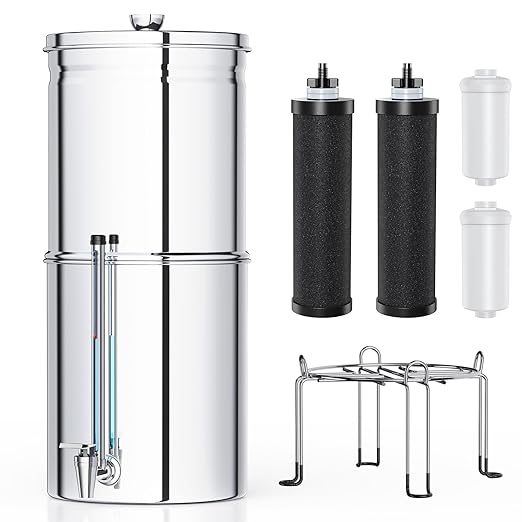 Upgrade Gravity Countertop Water Filter System,Stainless Steel Water Filter with 6-Stage Ultra Filtration,2.95 Gallon