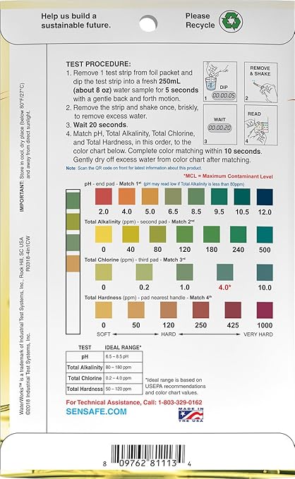 Industrial Test Systems 481113 WaterWorks 4in1 City Water Test Strips 30 Pack
