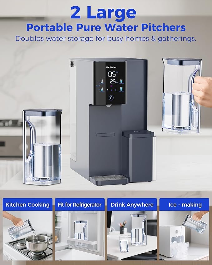 CT910 Countertop Reverse Osmosis Water Filter System with Removable Pure Water Pitcher-41oz, 7-Stage RO Water Filtration System, NSF/ANSI 372, Reduce TDS PFAS, No Installation