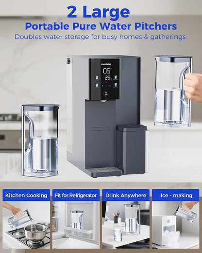 CT910 Countertop Reverse Osmosis Water Filter System with Removable Pure Water Pitcher-41oz, 7-Stage RO Water Filtration System, NSF/ANSI 372, Reduce TDS PFAS, No Installation