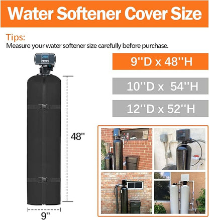 Water Softener Cover Outdoor Insulated, 3 Layers Insulation Water Softener Tank Jacket, Water Softener Covers for Outside Units, 9''D x 48''H(Cover Only)- Black