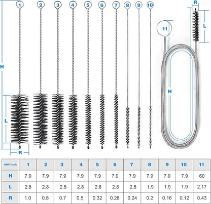 Ixiaoyoo Cleaning Brushes Set, 10 Pieces 8 Inch Nylon Tube Brush + 60 Inch Flexible Long Drain Brush, Hose Pipe Brush, Suitable for Home Kitchen, Bathroom, Fish Tank, Water Pump Accessories (Black)