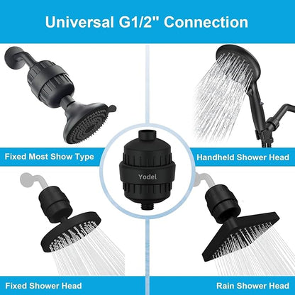 Yodel Shower Filter Matte Black - Shower Head Filter for Hard Water - Water Softener to Remove Chlorine and Fluoride,Improve Hair and Skin Condition
