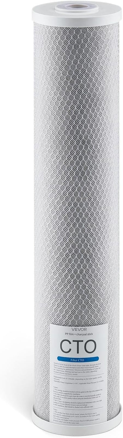 VEVOR CTO Whole House Water Filter - Universal Fit 20 x 4.5 Inch - Activated Carbon Block Cartridge Replacement, 5 Micron Coconut Shell Charcoal Filter, Reduce Chlorine, Bad Taste, Odor