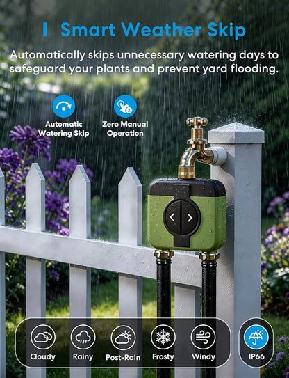 meross WiFi Water Timer for Garden Hose, 2 Zone WiFi Hose Timer with Brass Inlet and Outlet, WiFi Sprinkler Controller, Rain Delay, Smart Water Valve for Garden, Lawn & Yard, Hub Required