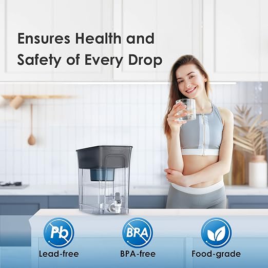 Waterdrop WFD-40L-A Water Filter Dispenser, Alkaline Filtration, Black | Large 35-Cup Capacity, Up to PH 9.5, Healthy, Clean & Toxin-Free Mineralized Water, 100-Gallon, BPA Free