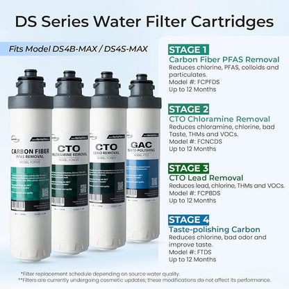 iSpring Bottleless Water Cooler Dispenser with 4-Stage Filtration, SGS-Tested 99% of PFAS, Lead, Chloramine Removal, Hot, Cold, Room Temp, Self Cleaning, Stainless Steel, Silver, Model: DS4S-MAX