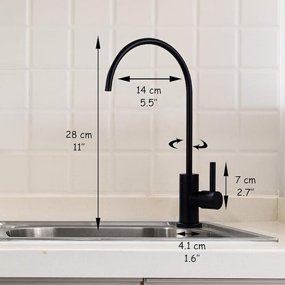 Black Water Filter Faucet - 100% Lead-Free RO Faucet, 360° Swivel Drinking Water Faucet for Kitchen Sink, Compatible with Reverse Osmosis & Under Sink Filtration Systems