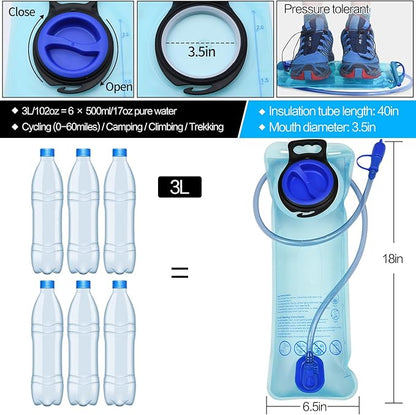 Mdvora 1.5L/2L/2.5L/3L Hydration Bladder, Large Opening Water Storage Bladder Bag, for Cycling Hiking Camping