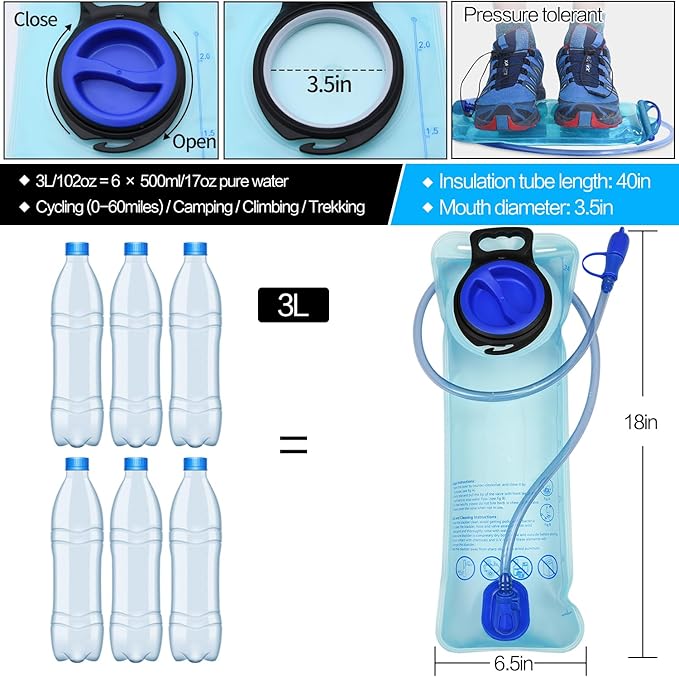 Mdvora 1.5L/2L/2.5L/3L Hydration Bladder, Large Opening Water Storage Bladder Bag, for Cycling Hiking Camping