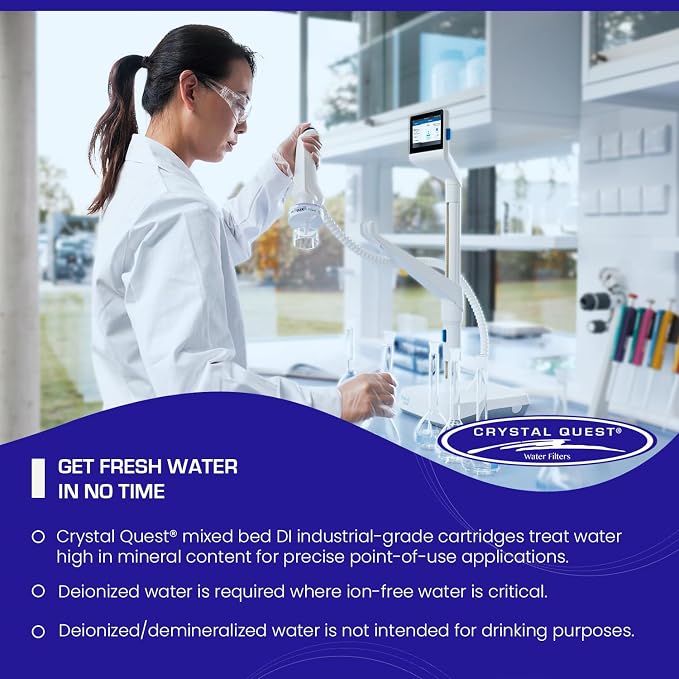 Crystal Quest Demineralizer Filter Cartridge - 4-5/8" x 9-3/4" - Heavy-Duty, Ideal for Lab, Research and Medical Applications for Ultra Pure Water Needs