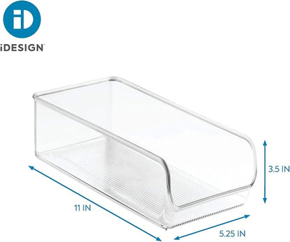 iDesign Linus Collection Organizer Bin, Set of 2, 5.25" x 11" x 3.5" | Recycled Plastic, Freezer and Refrigerator, Clear