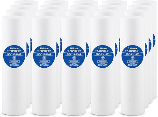 Hydronix SDC-25-1005 DI, RO Reverse Osmosis, Whole House Sediment Water Filter 2.5" X 10" - 5 Micron, 20 Pack