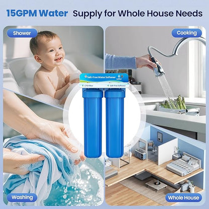Whole House Salt Free Water Softener, Prevent Water Scale, Salt-Free Water Filter System, Salt-Free Water Softener Alternative, Without Salt and No Waste Water, Protect Appliances, 1" FNPT