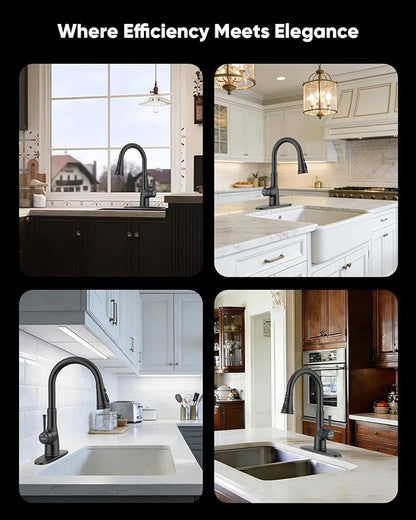 WEWE Vintage Kitchen Faucet with Pull Down Sprayer, Stainless Steel 1 or 3 Hole High Arc Single Handle Antique Sink Faucet for Classic Modern Ktichen, Matte Black Bar & Prep Sinks