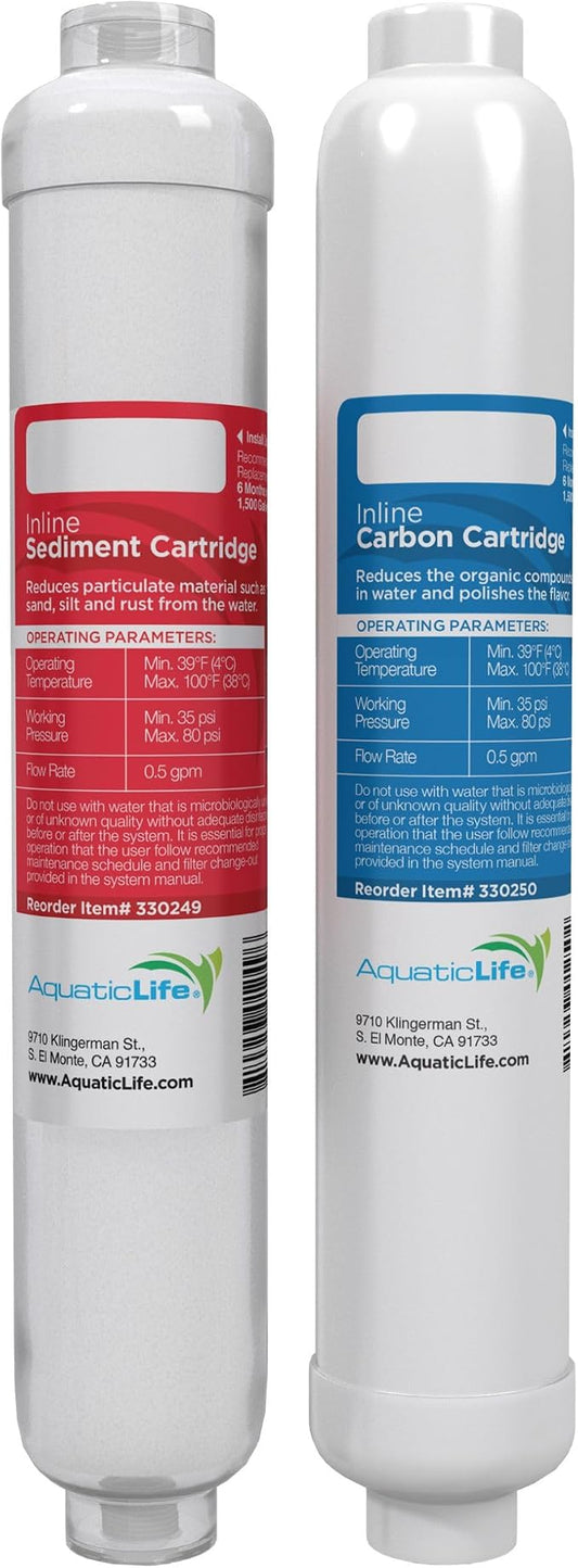 Aquatic Life RO Buddie Reverse Osmosis Aquarium Water Filter Replacement Cartridge - Includes Sediment and Carbon Block Filters for RO/DI System, 2-Pack