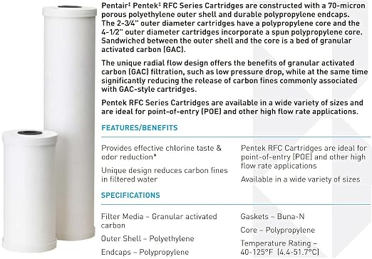 Pentair Pentek 150233 Big Blue Carbon Water Filter, 20-Inch, Whole House Heavy Duty Radial, Reduces Sediment and Chlorine Taste & Odor