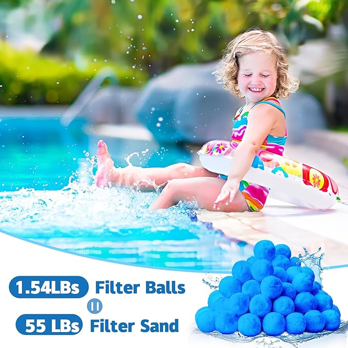QwayHome 1.54 lbs Pool Filter Balls, Reusable Filter Media Balls for Swimming Pool Sand Pump, Efficient Eco-Friendly Fiber Filter Balls, Pool Filter Sand Alternative, Equals 55 lb Filter Sand,Blue