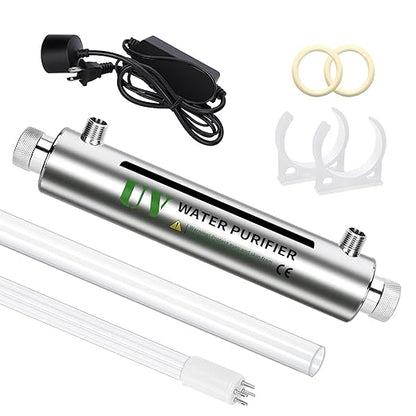 UV Water Filter,Add-on Kit for Under Sink Water Filtration Systems,Ultraviolet Water Purifier Sterilizer Filter for Whole House Water Purification,2GPM 110V,Consumed Power 21W, Lamp Power 16W