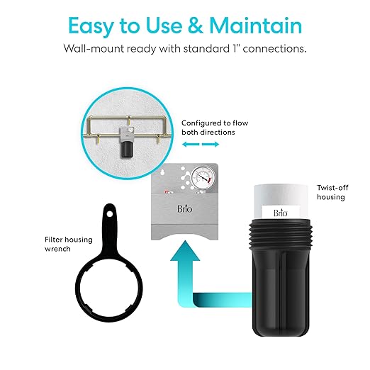 Brio Whole House Water Filter System w/Gauge & Fast-Flow Sediment Filter (5 Micron) 4.5" x 10" | Removes Dirt, Improves Taste & Protects Home Appliances | 720 GPH | 50,000 Gallons or 6 Months