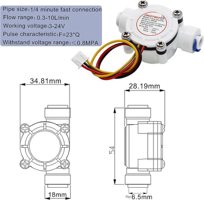 DIGITEN 1/4 Quick Connect 0.3-10L/min Water Hall Effect Flow Sensor Meter
