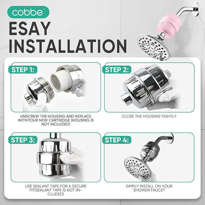 Cobbe HD HEAVY DUTY High Output Shower Filter – 99% REMOVAL Shower Head Filter for Hard Water, Heavy Metals, Chlorine and Harmful Substance, Improve your skin and hair - Pink
