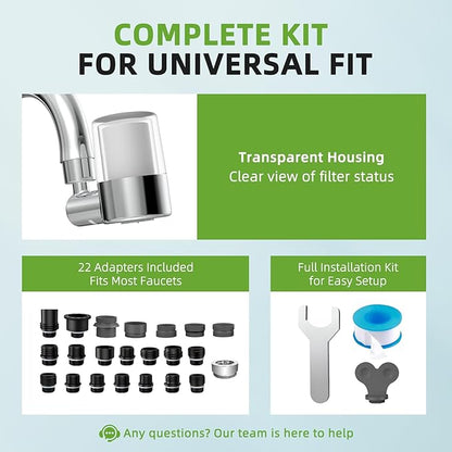 720° Rotating Faucet Water Filter - w/4 Filters, 22 Adapters, 2 Modes Faucet Extender Aerator, Remove Chlorine & Sediment for Most Bathroom/Pull Out Kitchen/RV Faucets, Water Saving Tap Filter