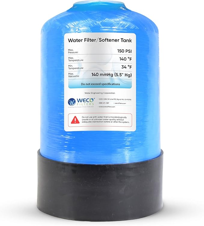 WECO Mineral Tank for Water Softener/Filter - Polyethylene Inner Shell Pressure Vessel with 2.5" Top Opening - 150 PSI Max Pressure - 120 °F Max Temperature - 10x17, Blue