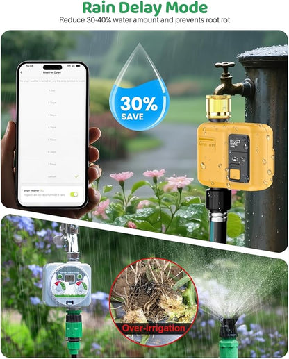 WiFi Water Timer 1 Zone for Garden Hose, Smart Sprinkler Timer with 984ft RF Range, Smart Lawn Watering System Irrigation Controller, APP/Voice Control, Rain Delay, Automatic/Manual Irrigation