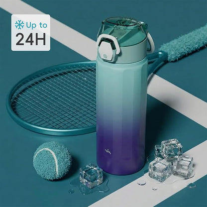 Konokyo FLOWPLAY 22oz Locking Push-Button Water Bottle with Silicone Spout,Leak-Proof,18/8 Stainless Steel Double-Wall Vacuum Insulated for Sports and Travel,BPA-Free,Ocean Dream