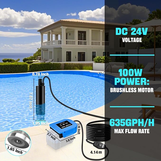 Water Transfer Pump for Kobalt 24V Battery (Tool Only), 500GPH Power Water Pumps with Sediment Filters Brushless Utility Pump for Pool Garden Pond