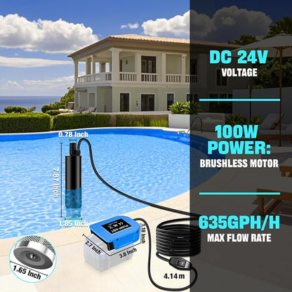 Water Transfer Pump for Kobalt 24V Battery (Tool Only), 500GPH Power Water Pumps with Sediment Filters Brushless Utility Pump for Pool Garden Pond