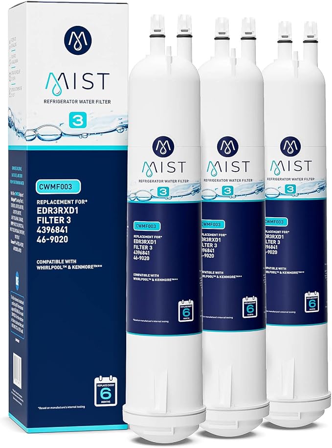 Mist EDR3RXD1 Refrigerator Water Filter Replacement for EveryDrop Filter 3, Whirlpool 4396841, 4396710, Kenmore 46-9030, 46-9083 – NSF 42 Certified – 3 Pack