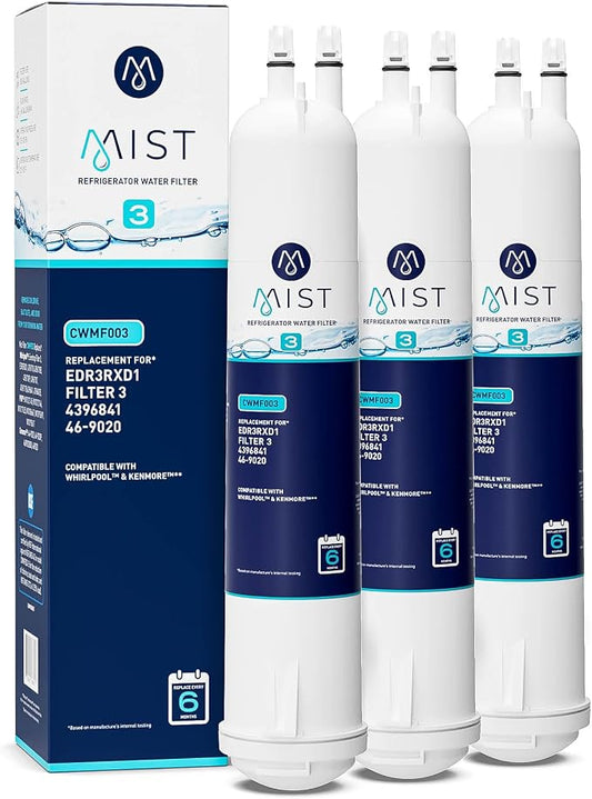 Mist EDR3RXD1 Refrigerator Water Filter Replacement for EveryDrop Filter 3, Whirlpool 4396841, 4396710, Kenmore 46-9030, 46-9083 – NSF 42 Certified – 3 Pack