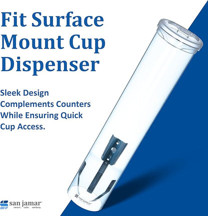 San Jamar Small Pull-Type Cup Dispenser Fits 3-4.5 Oz Cone Cups, 3-5 Oz Flat Cups with Flip Caps for Restaurants, Dining Halls, and Fast Food, Plastic, 16 Inches, Blue