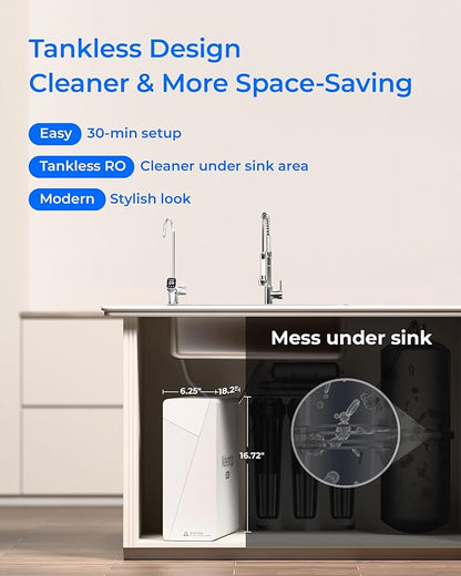 Waterdrop X8-PRO Dual Flow Reverse Osmosis Water Filter, 800 GPD Tankless RO System, 9-Stage Filtration, Undersink, LED Faucet, BPA Free, Attaches to Your Existing Kitchen Faucet, NO Minerals Added