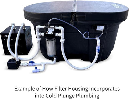 Cold Plunge Water Filter System, 10" Housing with 3/4" NPT Ports, 2× 50 Micron Pleated Filters, Mounting Kit & Wrench, Inline Sediment Filtration for Ice Baths, Whole House, Pool or Spa Use