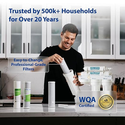 APEC Water WQA Certified 7-Stage Reverse Osmosis Drinking Water Filter System with Alkaline Mineral pH+ Remineralization and UV Water Filter, Ultra Safe Removes 1K+ Impurities, Brushed Nickel, 75 GPD