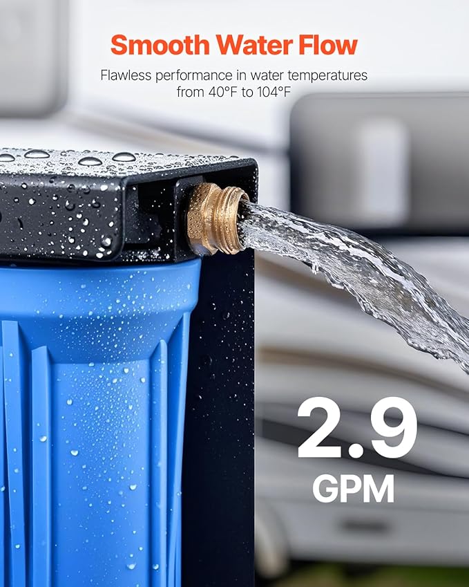 VEVOR RV Water Filter with Bracket, 2-Cartridge 2.5 x 10 in Water Filter System for RVs, Remove Chlorine, Bad Tastes, Odors, and Most Contaminants, for Campers, Boats, Vans