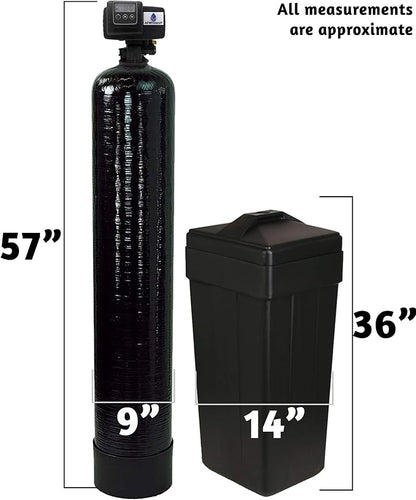 AFWFilters 1 Cubic Foot (32k) Whole Home Water Softener with Durable 10% Crosslink Resin, 3/4" Stainless Steel FNPT Connection, and Black Tanks