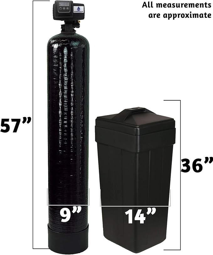 AFWFilters 1 Cubic Foot (32k) Whole Home Water Softener with High Capacity Resin, 3/4" Plastic MNPT Connection, and Black Tanks